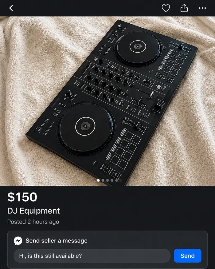 A generic marketplace listing for DJ equipment priced at $150.